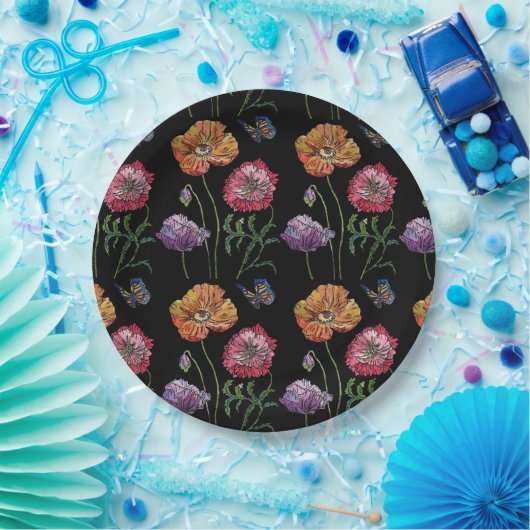 Schwarze Blume Muster Papierplatte Party-Platte Pappteller (Party)