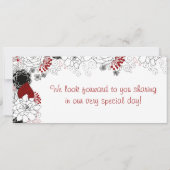 Schwarze Blume Roter Boarding Hochzeit Einladung (Rückseite)