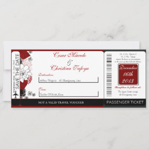 Schwarze Blume Roter Boarding Hochzeit Einladung