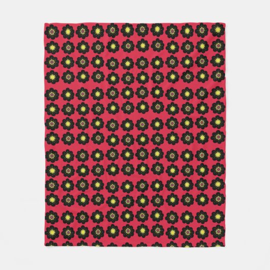 Schwarze Blume Roter Hintergrund Skandinavische Bl Fleecedecke (Vorderseite)