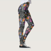 Schwarze Blume Schädelleder - Skulpturen Leggings (Rechts)