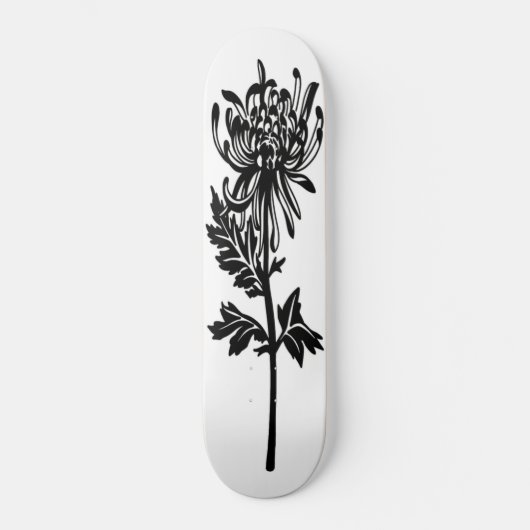 Schwarze Blume Stift Weißer Hintergrund Skateboard (Vorderseite)