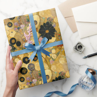 Schwarze Blume und Gold Abstrakt | Klimtesque Geschenkpapier