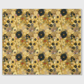 Schwarze Blume und Gold Abstrakt | Klimtesque Geschenkpapier (Flach)