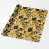 Schwarze Blume und Gold Abstrakt | Klimtesque Geschenkpapier (Ungerollt)