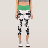 Schwarze Blume und Grün Capri Leggings (Vorderseite)