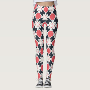 Schwarze Blume und rosa Blume Muster Leggings