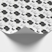 Schwarze Blume und Silberkronen Geschenkpapier (Ecke)