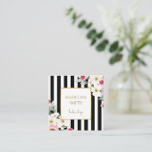 Schwarze Blume und Streifen Quadratische Visitenkarte (Stehend Vorderseite)