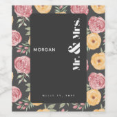 Schwarze Blume Weinflaschen Etikett für Hochzeiten (Einzelnes Label)