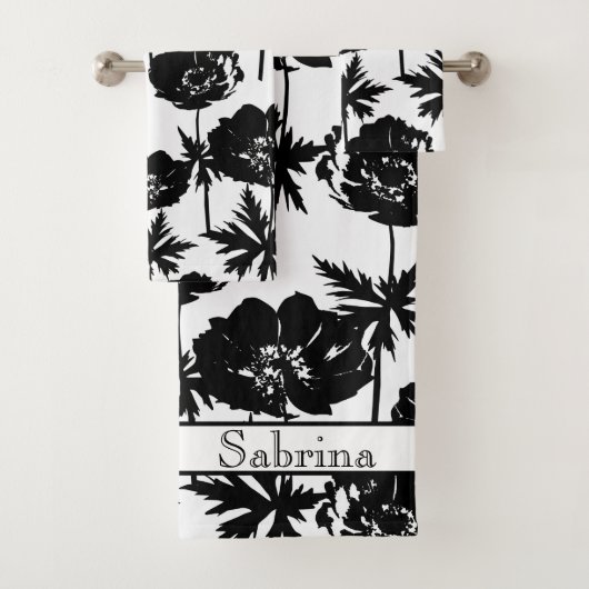 Schwarze Blume, weiß, monochrom Badhandtuch Set (Insitu)