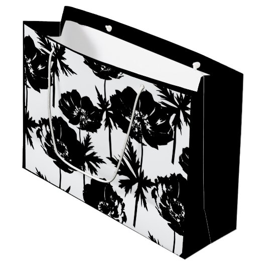 Schwarze Blume, weiß, monochrom Große Geschenktüte (Vorderseite Schrägansicht)