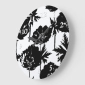 Schwarze Blume, weiß, monochrom Große Wanduhr (Winkel)