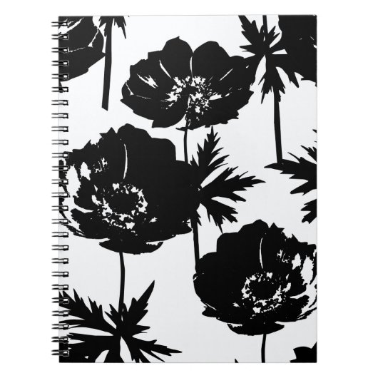 Schwarze Blume, weiß, monochrom Notizblock (Vorderseite)