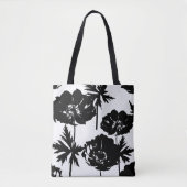Schwarze Blume, weiß, monochrom Tasche (Vorderseite)