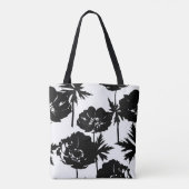 Schwarze Blume, weiß, monochrom Tasche (Rückseite)