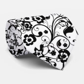 Schwarze Blumen4 einzigartige schwarze/weiße Krawatte (Gerollt)