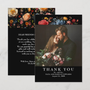 Schwarze Blumen Botanische Hochzeitsfoto Dankeskar Dankeskarte