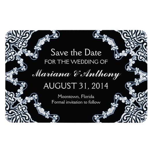 schwarze Blumen-Damaskus Save-the-Date-Magnete Magnet (Horizontal)