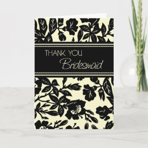 Schwarze Blumen-Dankeskarte für Brautjungfern Dankeskarte