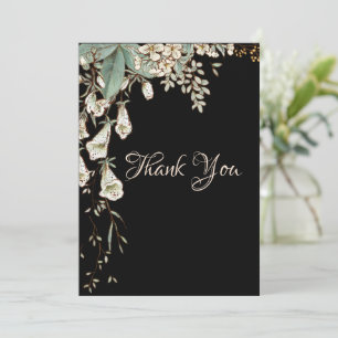 Schwarze Blumen-Girlande Schrift Elegante Hochzeit Dankeskarte