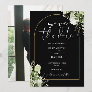 Schwarze Blumen Goldener Bogen Foto Hochzeit Save The Date