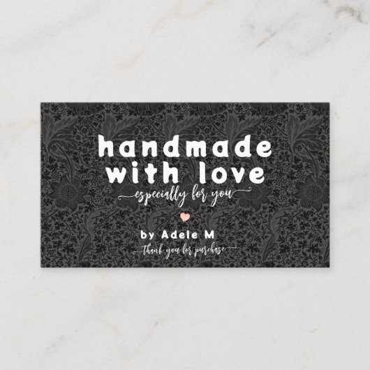 Schwarze Blumen Handmade Logo QR Code Danke Visitenkarte (Vorderseite)