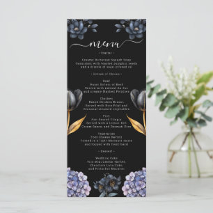 Schwarze Blumen Hochzeit Klassische Whimsical Chic Menükarte