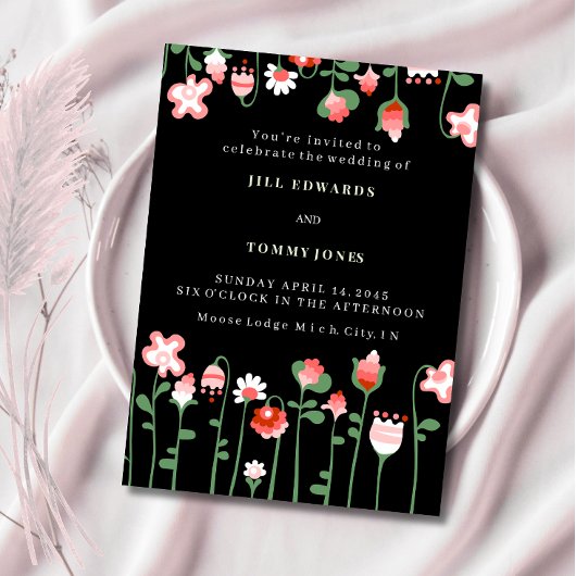 Schwarze Blumen Hochzeits Einladung