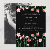 Schwarze Blumen Hochzeits Einladung (Vorne/Hinten)