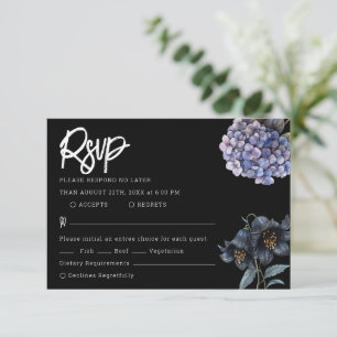 Schwarze Blumen-Klassische-Typografie-Hochzeit-RSV RSVP Karte