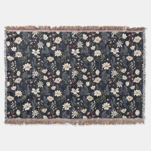 Schwarze Blumen mit Beige und Orange Decke
