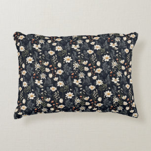 Schwarze Blumen mit Beige und Orange Dekokissen
