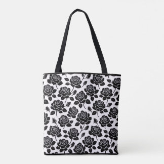 Schwarze Blumen-Rosen-Druck-Tasche Tasche