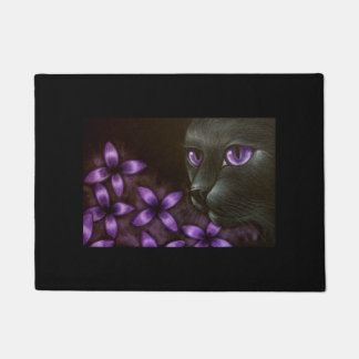 SCHWARZE BLUMEN-TÜR-MATTE CAT VIOLETTE FUßMATTE