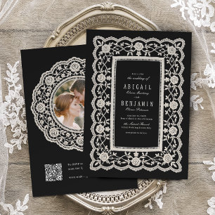 Schwarze Blumen Vintage-Spitze Klassische Hochzeit Einladung