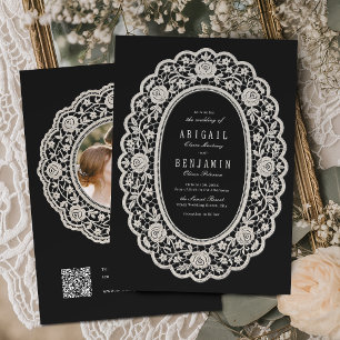 Schwarze Blumen Vintage-Spitze Klassische Hochzeit Einladung