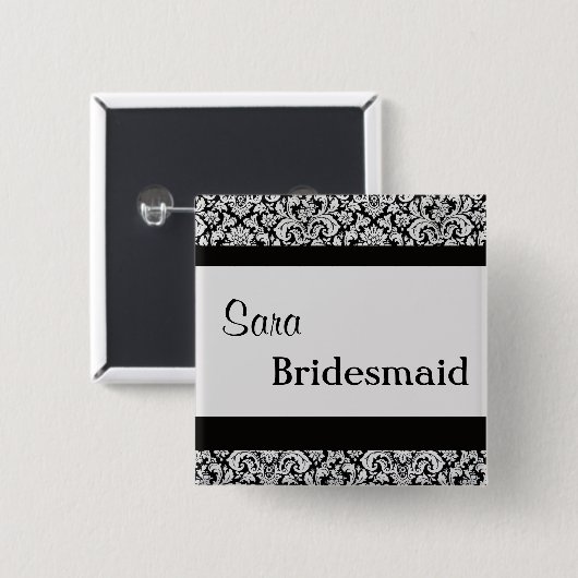 Schwarze Blumendamast-Hochzeits-Brautfrauen v3 Button (Vorne & Hinten)