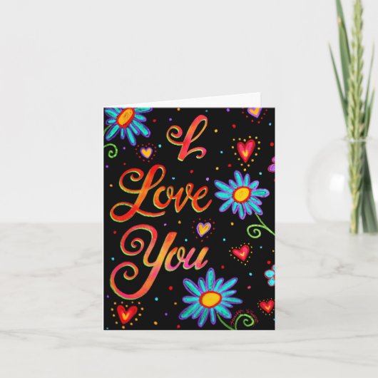 Schwarze Blumengebinde Ich liebe Dich Karte (Vorderseite)