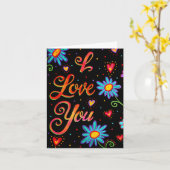 Schwarze Blumengebinde Ich liebe Dich Karte (Gelbe Blume)