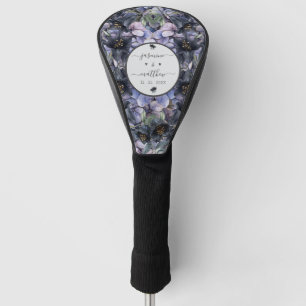 Schwarze Blumenklassiker Brautpaar Namen Hochzeit Golf Headcover