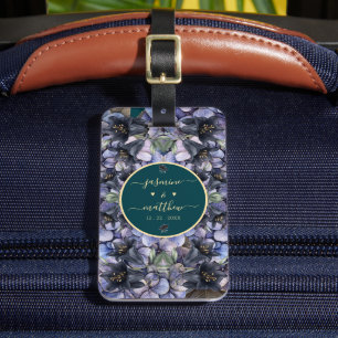 Schwarze Blumenklassiker Brautpaarnamen Hochzeit Gepäckanhänger