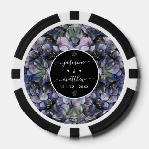 Schwarze Blumenklassiker - Namen des Brautpaares z Pokerchips