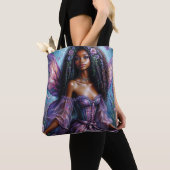 Schwarze Blumenmühle mit Lila Flügeln Kunst Tasche (Von Nahem)