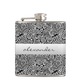 Schwarze Blumenpersonalisierte Trauzeugen paisleys Flachmann