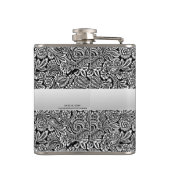 Schwarze Blumenpersonalisierte Trauzeugen paisleys Flachmann (Rückseite)