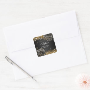 Schwarze Blumenpracht Glamour Gold Glitter Sweet S Quadratischer Aufkleber