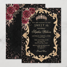 Schwarze Blumenrote Rosen Gold-Tiara Sweet 16