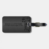 Schwarze Blumenspitze über grauem Hintergrund Gepäckanhänger (Rückseite horizontal)