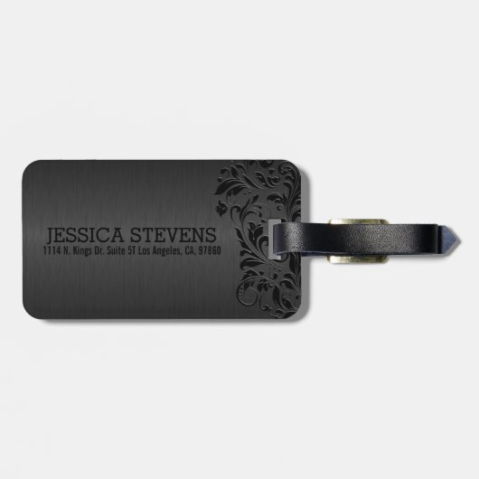 Schwarze Blumenspitze über grauem Hintergrund Gepäckanhänger (Rückseite horizontal)